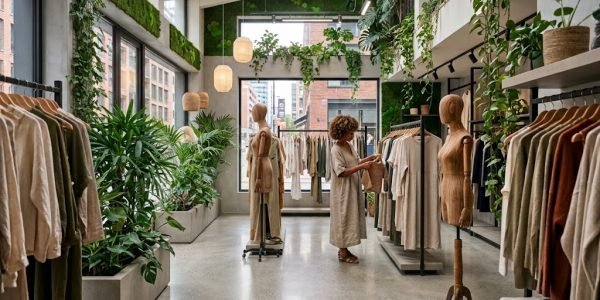 Tienda de ropa con plantas de interior